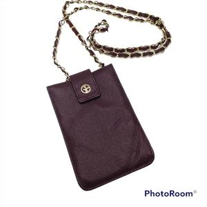Giani Bernini Burgundy Genuine Leather Tech Phone Crossbody Wallet Chain Strap